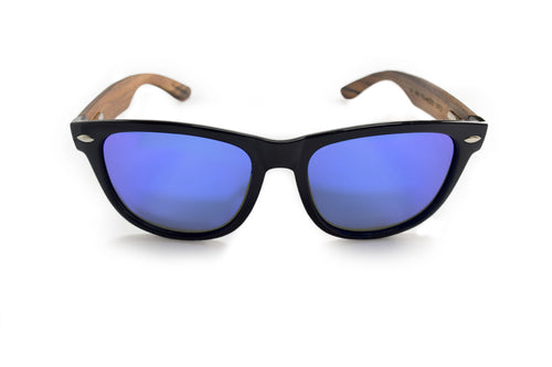 Ebony Wood Sunglasses with Ocean Blue Mirror Lens